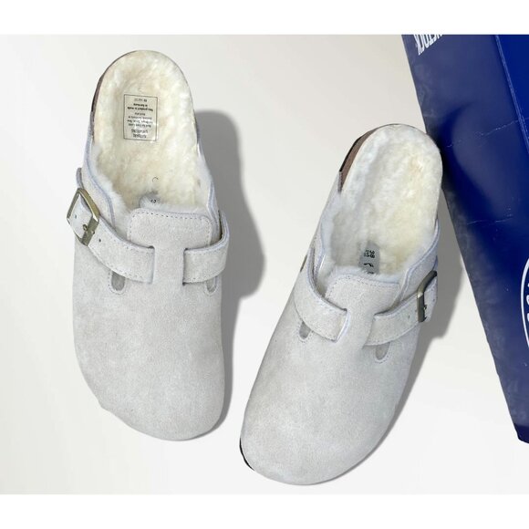 Birkenstock Boston Shearling Suede Clogs Antique White EU 38 Fur Lined - Picture 8 of 16